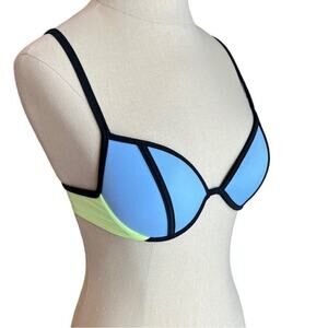 Victoria Secret Retro Blue/Yellow Color Block Bikini Swim Top Women’s Size 32B